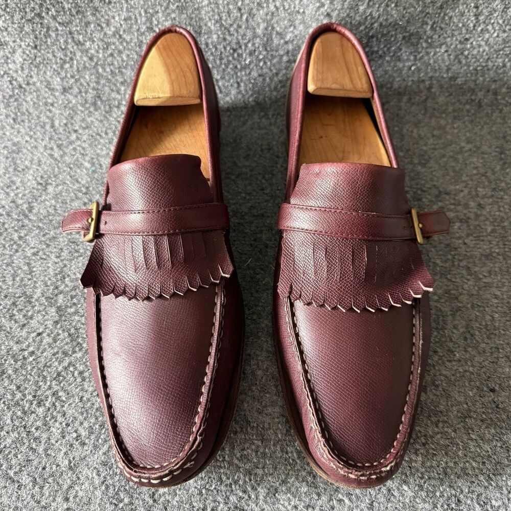 Billy Reid Burgundy Leather Kiltie Fringe Buckle Loafers Made In Italy Men's 11